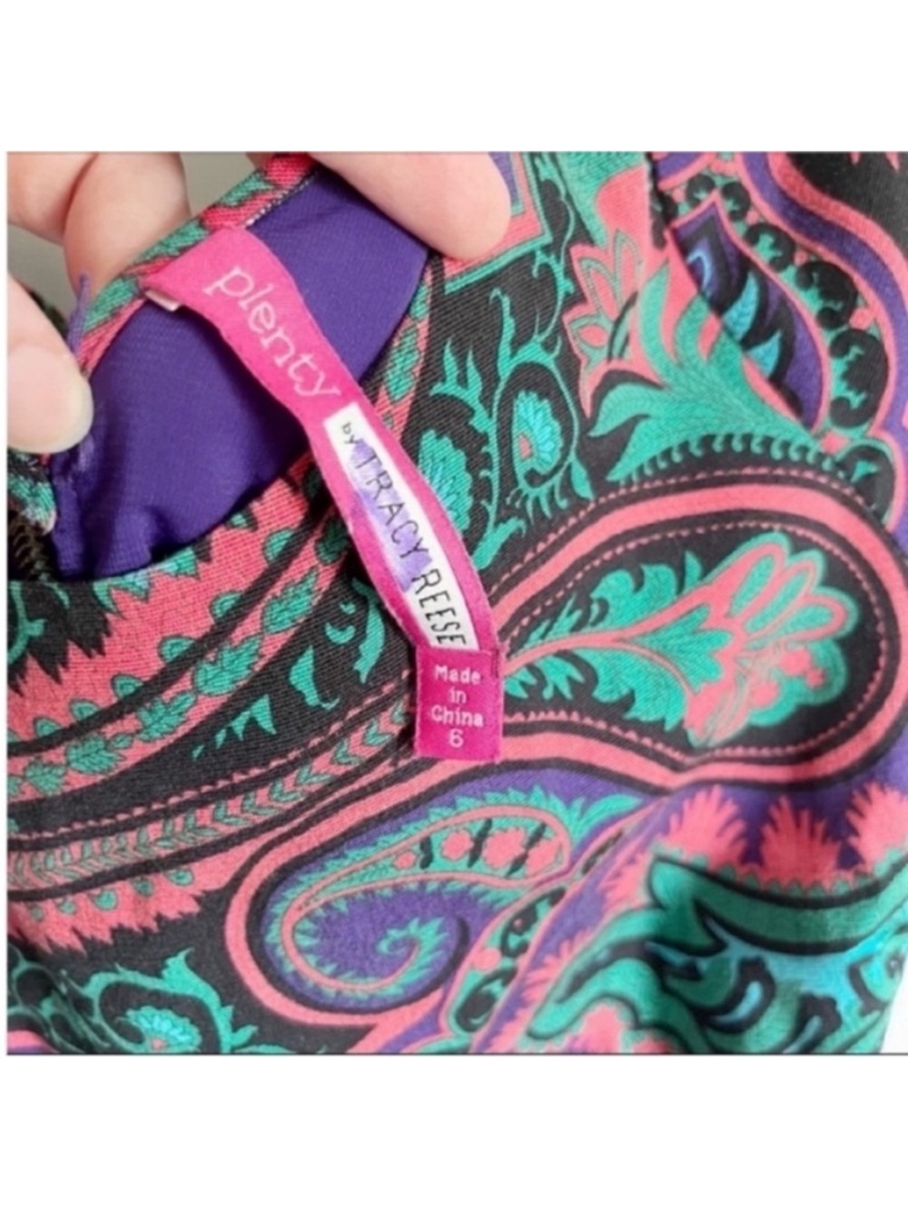 Plenty by Tracy Reese Baga shift dress purple teal paisley v back - Picture 9 of 11